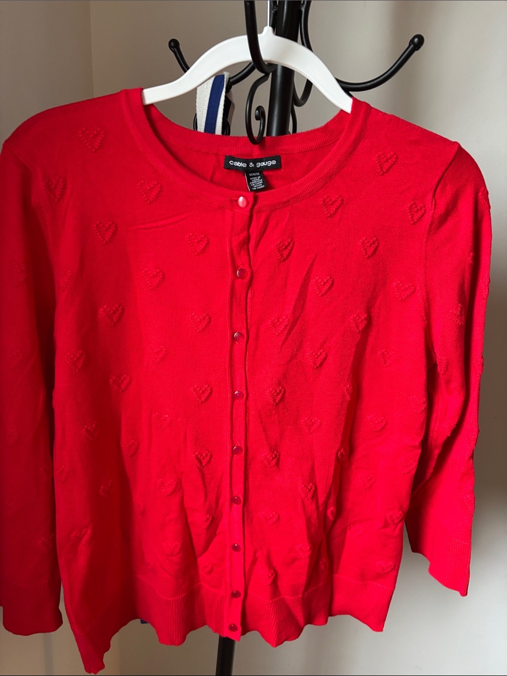 Cable & Gauge Bright Red Heart-Detail Cardigan